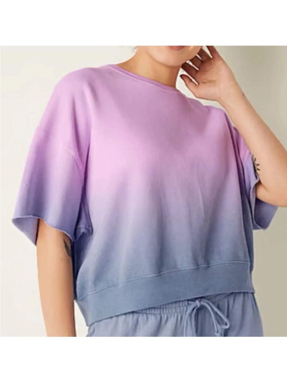 PINK Victoria's Secret Lavender to Light Blue Ombre Short Sleeve Pullover XL NEW